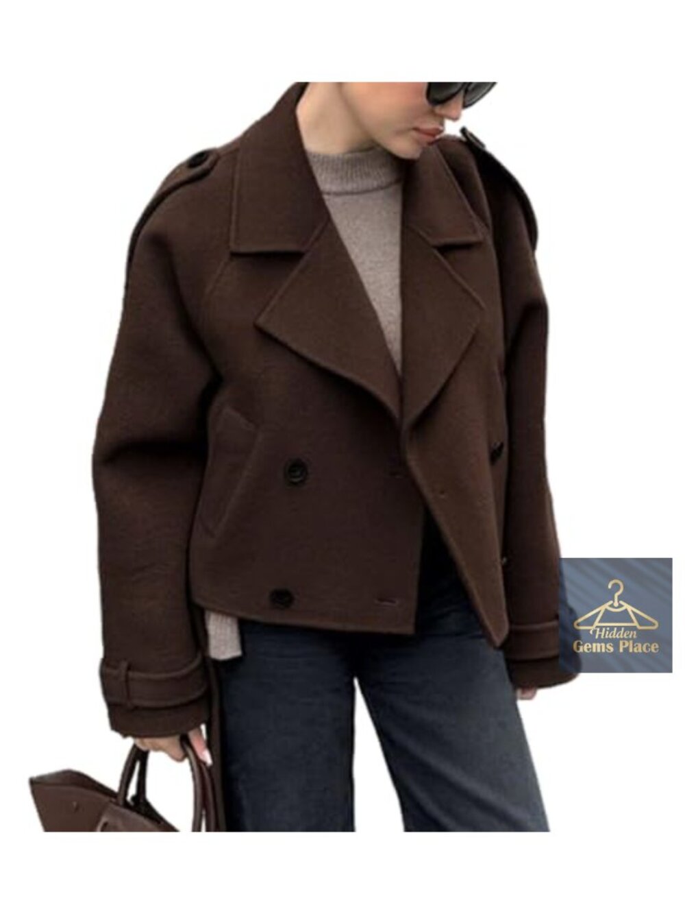 Cropped Wool Pea Coat Double Breasted Women Winter Trench Jacket